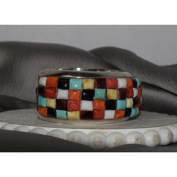 Navajo Ray Adakai 925 Multi-stone Cobblestone Mosaic Inaly Cuff 112.66G / 7.5in - Picture 4 of 9